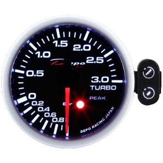 Manometro Pressione Turbo Elettronico -1+3 bar DEPO Racing con picco e warning da 52mm - PK-WA5201B-3BAR